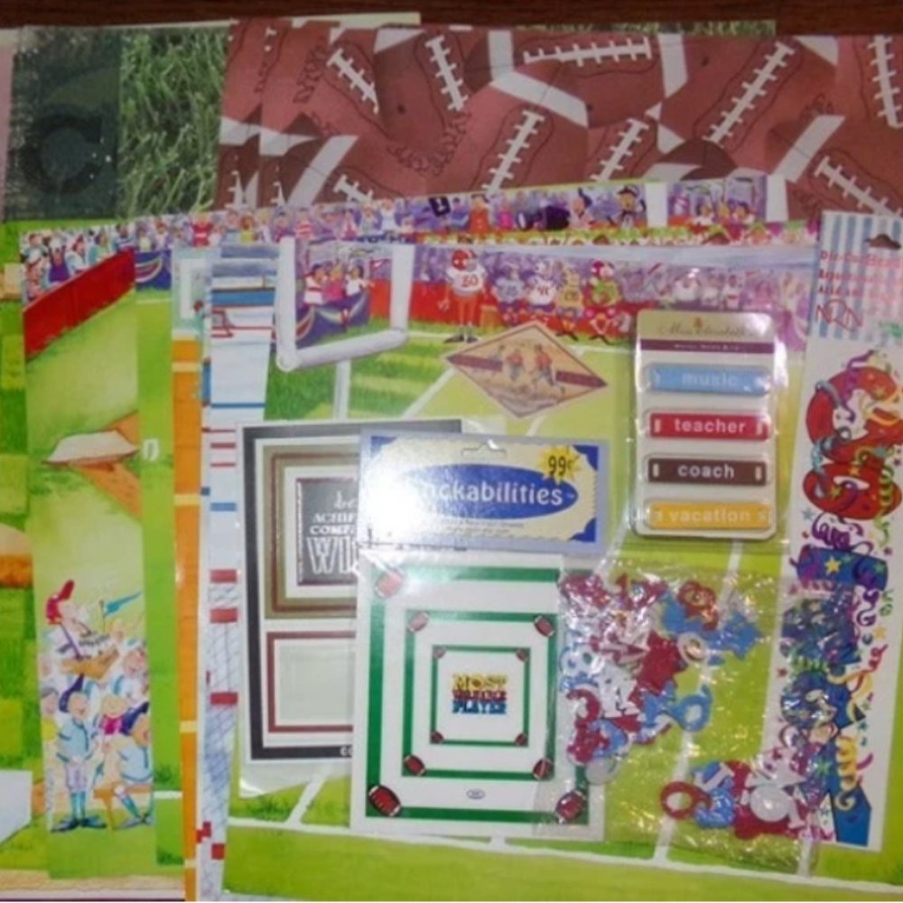 Sports Football Baseball Scrapbook Junk Journal Paper & Stickers Bundle